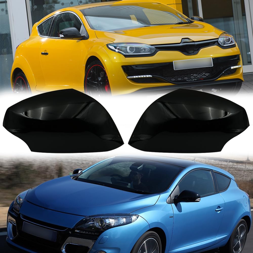 Tappi per Specchietti Nera, Copri Specchietto Retrovisore Auto Coppia Calotte Specchio Destra + Sinistra Sostituzione per Renault Megane MK3 2008-2016