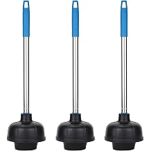 SteadMax Rubber Toilet Plunger, Double Thrust Force Cup, Heavy Duty, Commercial Grade with 15 Inches Blue Stainless Steel Handle, Bathroom and Kitchen Sink Plunger 3 Pack, Blue