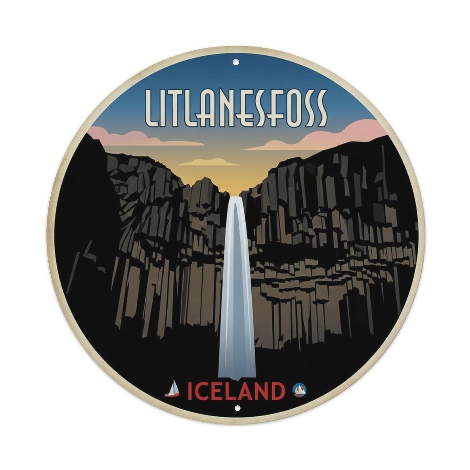Vintage Travel Litlanesfoss Iceland Basalt Metal Tin Sign