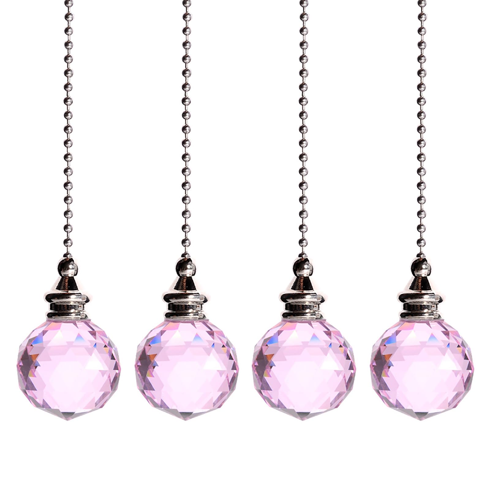 4PCS Ceiling Fan Pull Chain, Light Pull Chain Extension with Crystal Prism Ball, Bedroom Lamp Crystal Pull Cord, Decorative Fan Pull Chain, Fan Light Pull Chain/Blind Cord Pull (Pink)