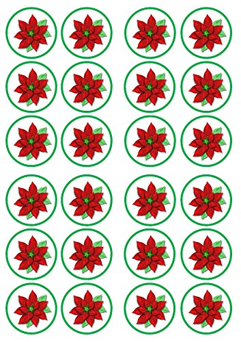 Christmas Poinsettia Edible PREMIUM THICKNESS SWEETENED VANILLA, Wafer Rice Paper Cupcake Toppers/Decorations by Cian's Cupcake Toppers Ltd