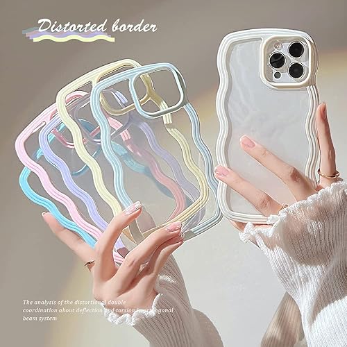 Miniatura 8 de Funda con marco ondulado rizado para iPhone 15 Pro Max de 6.7 pulgadas, bonito patrón de forma de onda 2 en 1, a prueba de golpes, transparente,