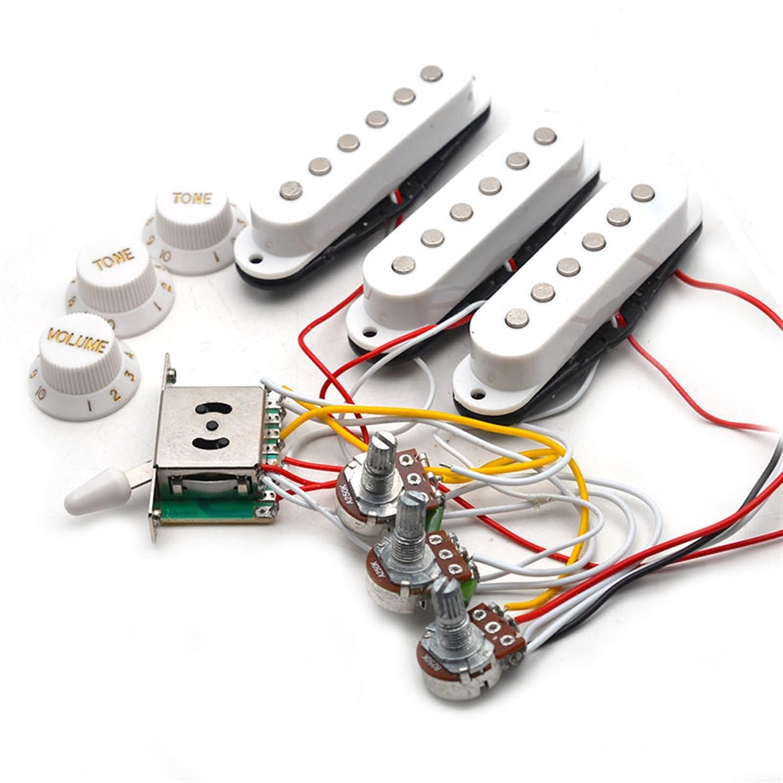 Zestaw do gitary wiring Przetwornik Do Gitary Elektrycznej Czarno-biały Pojedynczy Potencjometr 250K Pełny Zestaw Okablowania Wyjście 6,35(White)