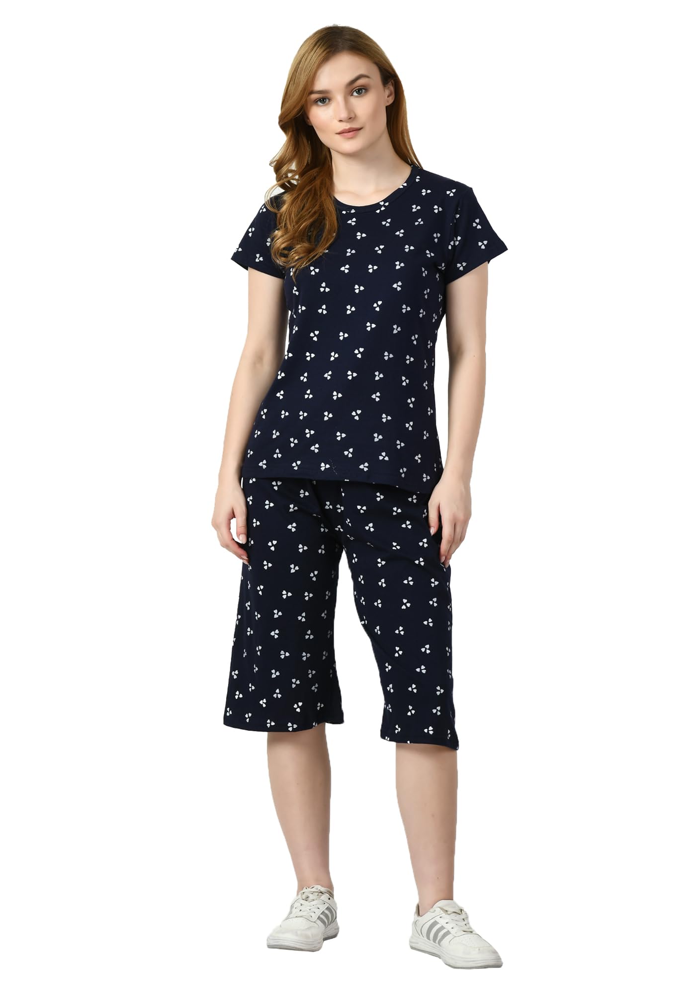 Cotton Allover Printed Night Suit Tshirt and Capri Set for Women (Pack of 1)-image-29
