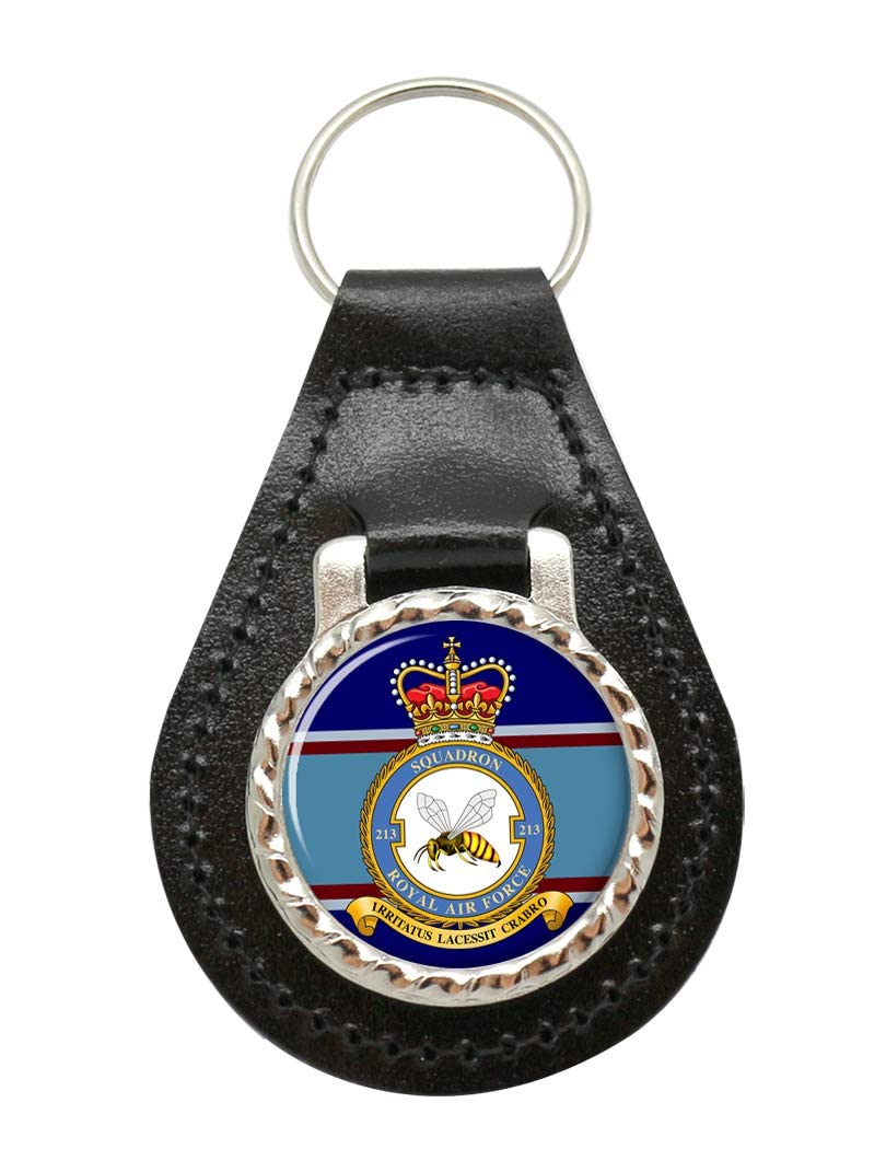 Giftshop Uk Unisex Black Leather And Silver Metal 213 Squadron, Raf Leather Key Fob