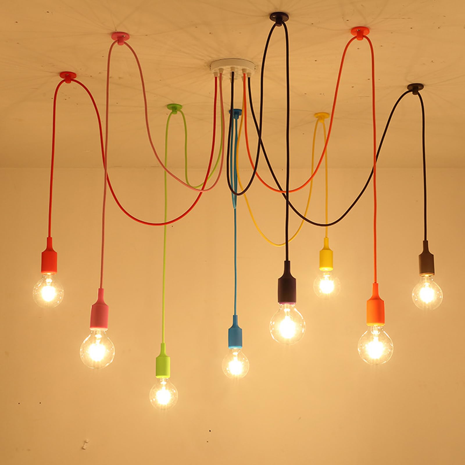 Ceiling Spider Lamp Light Modern Chandelier Adjustable DIY Pendant Lighting Color Hanging for Children's Room Bedroom Dining Living Room Girls Boy's Room E27 (8 Lamps)