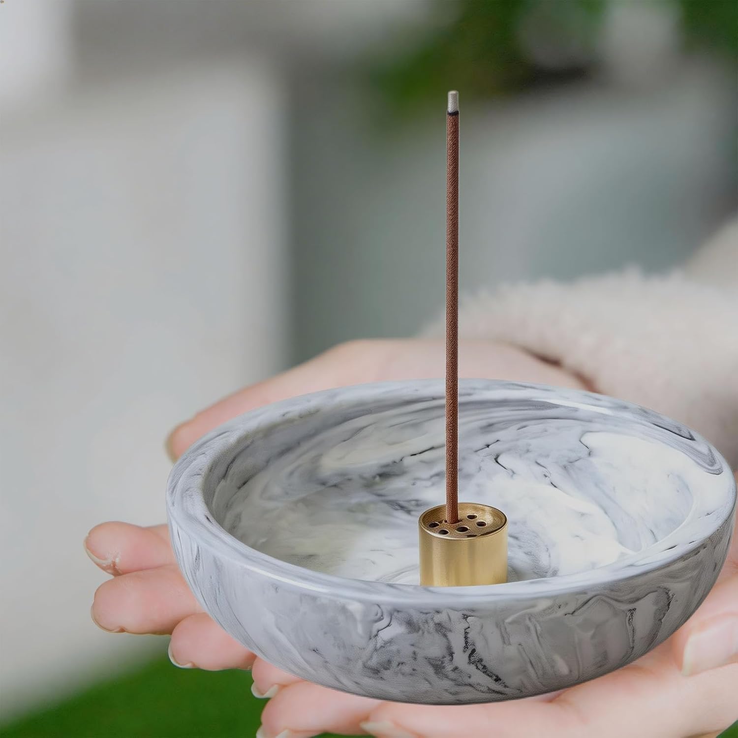 Dorepine Incense Burner,Handmade Ceramic Incense Holder for Sticks,Incense Sticks Holder for Meditation and Yoga Room&Home Decoration (Beige Marble)
