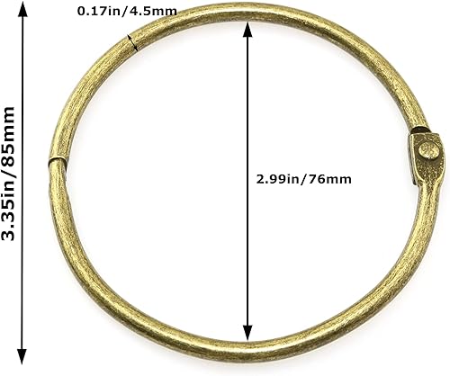 Miniatura 5 de 6 anillos de hojas sueltas de 3 pulgadas y 2.992 in, anillos de metal de acero para libros, anillos de álbum, bronce