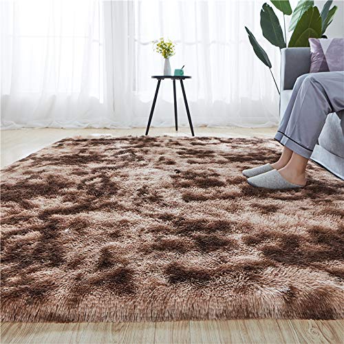 Soft Modern Indoor Shaggy 4X5.3 Rug For Bedroom Livingroom Dorm Kids Room Home Decorative, Non-Slip Plush Fluffy Furry Fur Area Rugs Comfy Nursery Accent Floor Carpet Coffee #TOP9