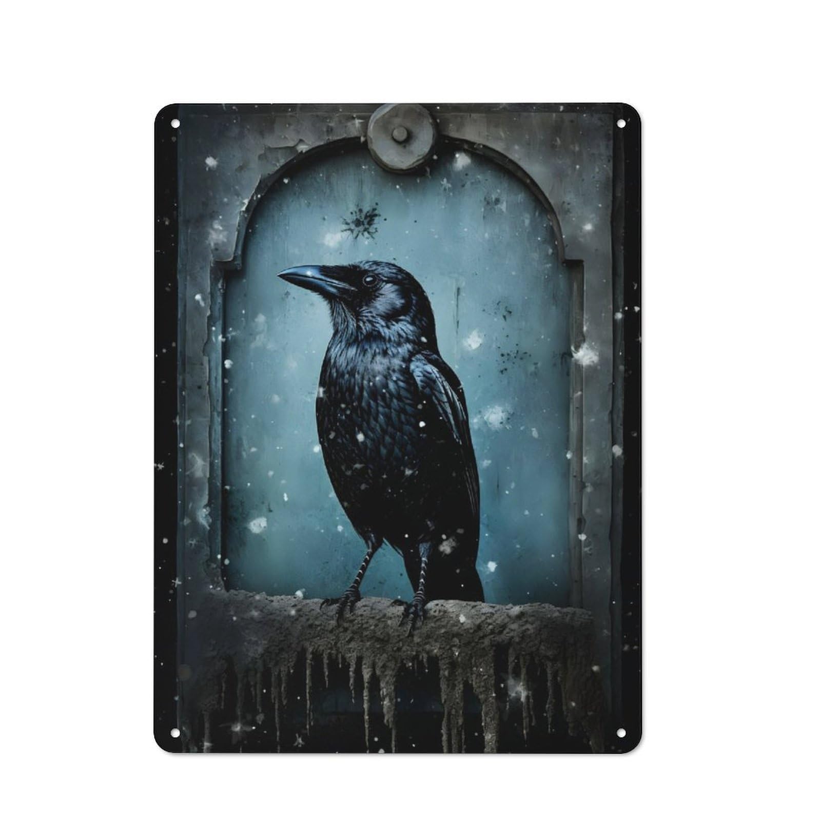 Junmoney Raven Sitting On Tombstone Retro Tin Sign 40X30cm For Garage Wall, For Fans Of Metal Signs And Themed Wall Decor