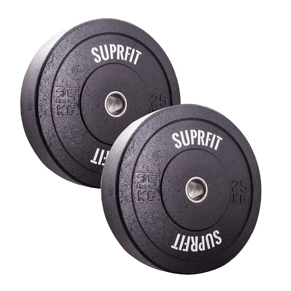 SUPRFIT Hi-Temp Hantelscheiben Bumper Plates 50mm aus recyclten Vollgummigranulat, Gewicht: 5-25kg, Lärm reduzierend & Schock absorbierende CrossTraining Hantelscheiben 50mm