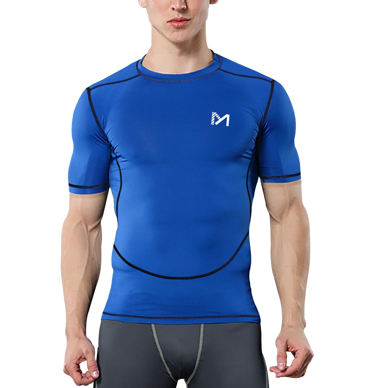 MEETYOO Maglietta Uomo, Maglia a Manica Corta Compressione T Shirt Sportiva per Corsa Ciclismo Fitness