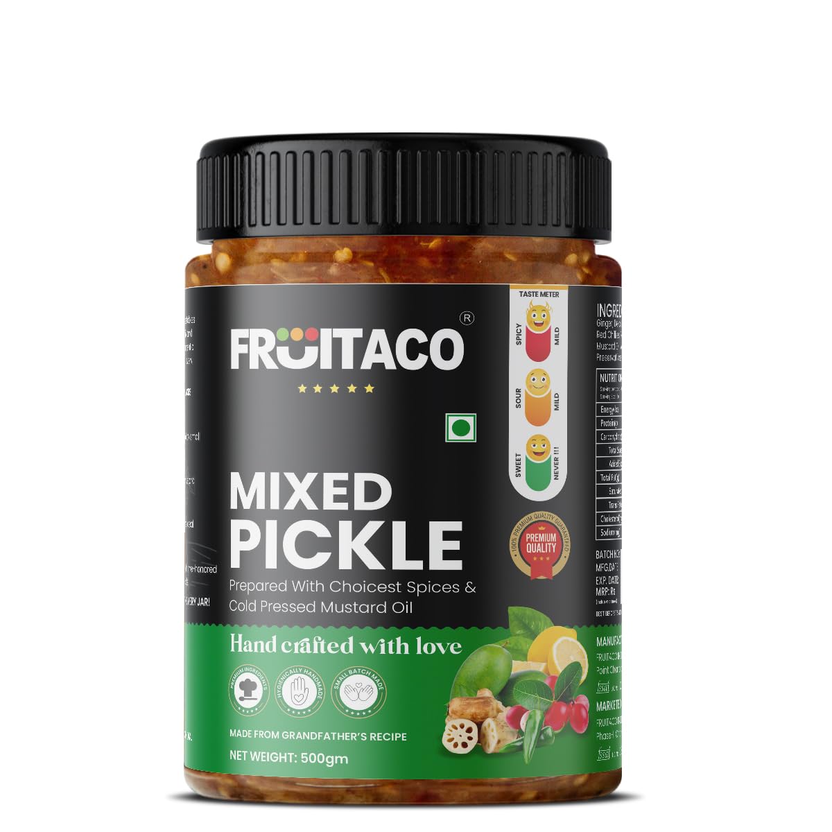 Fruitaco Mixed Pickle 500 Gm – Authentic Indian Pickle with Tangy, Spicy, & Robust Flavors, Mixed Aachar