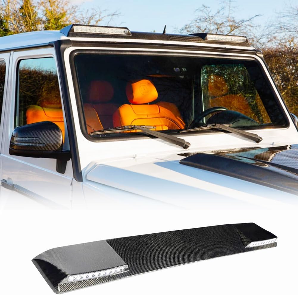 Carbon Fiber Front Roof Spoiler Compatible with Mercedes-Benz G-Class 2004-2018 W463 G500 G550 G55 G63 G65 AMG Customized Roof Window Spoiler Wing with LED Light