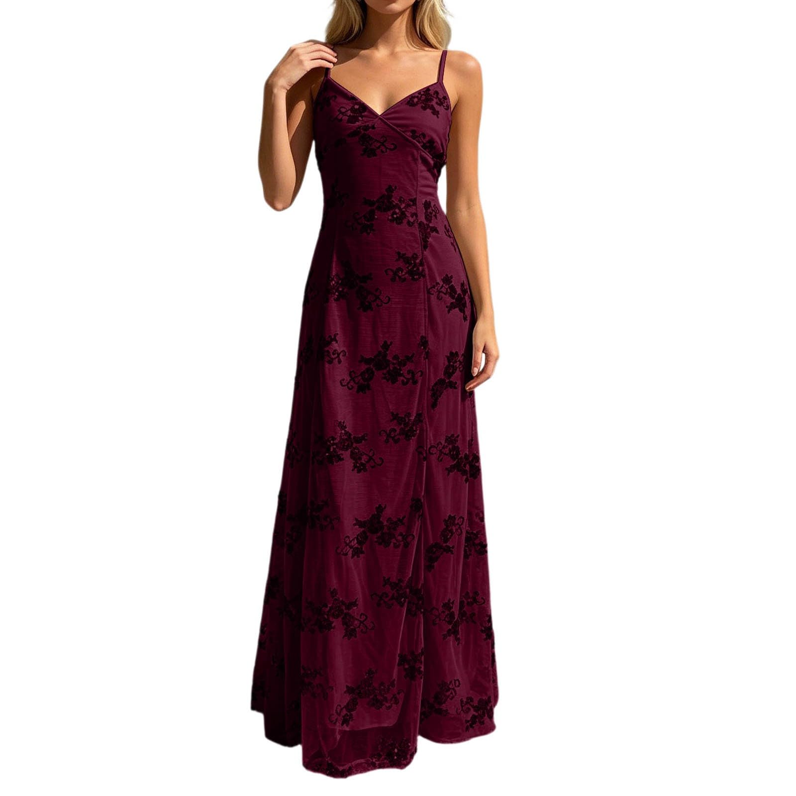 Robe Dos Nu Femme Boheme Robe Longue sans Manches Chic Et Elegant Imprimé Sexy Col V De Soiree Dress Léger Décontracté Grande Taille Plage Ete Dresses pour Cocktail Base