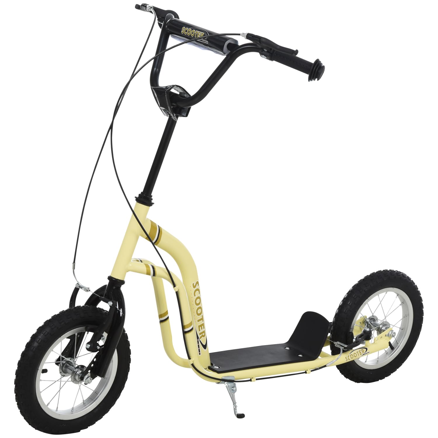 Youth Scooter: Caliper Brakes, 12-Inch Inflatable Front Wheel, Adjustable Height, Beige