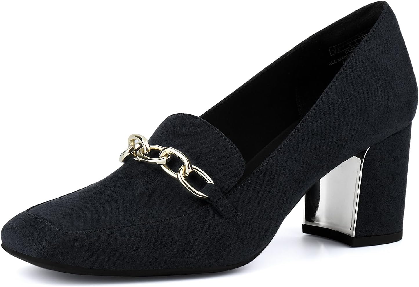 JENN ARDOR Women's Heeled Loafers - Block Heels, Closed Toe, Slip On, 2.5 Inch Mid Heel, Dress & Casual Shoes with Chain