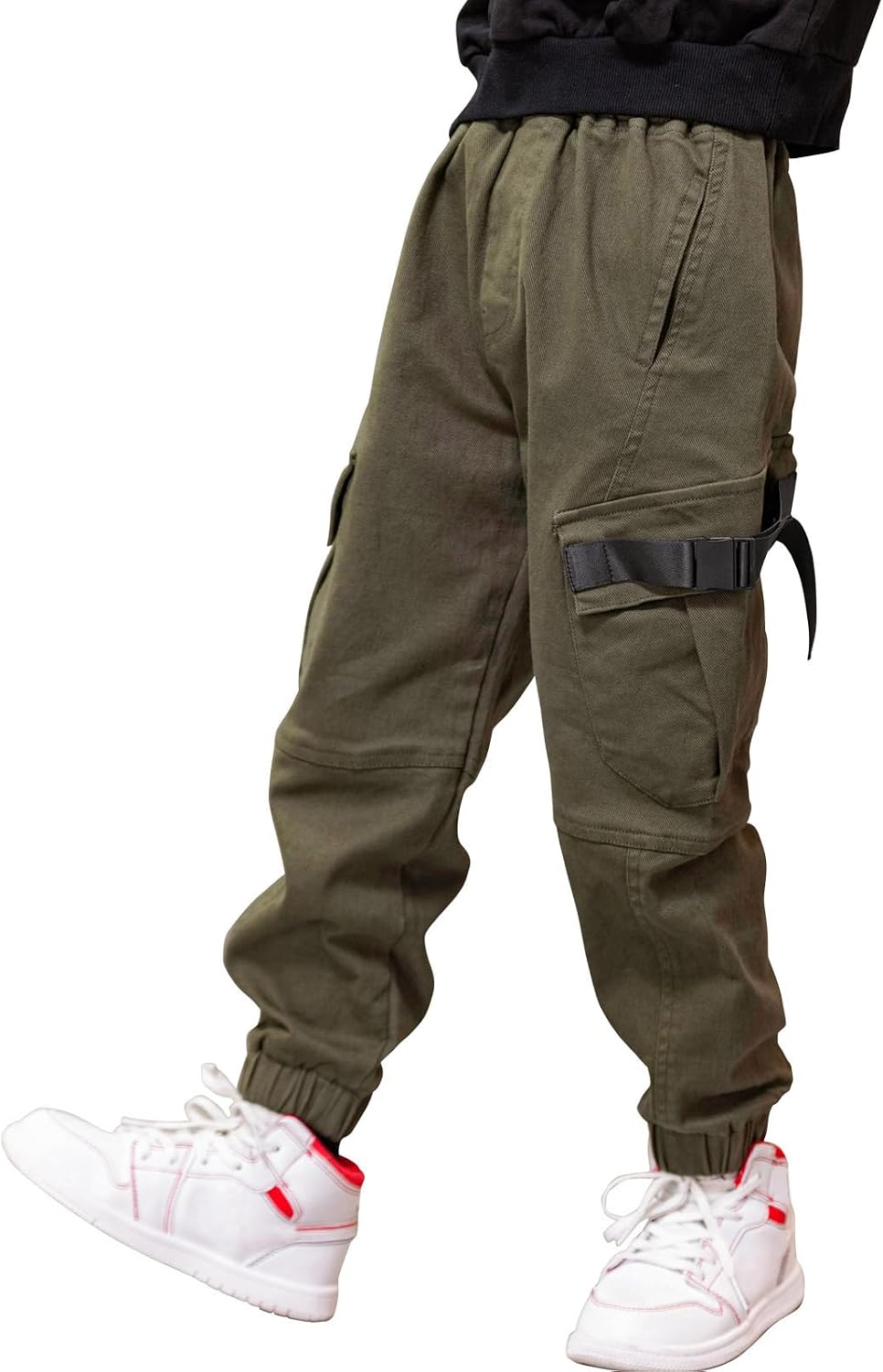 Boys Cargo Pants Cotton Casual Pants Elastic Waist Hiking School Uniform Sweatpants Joggers