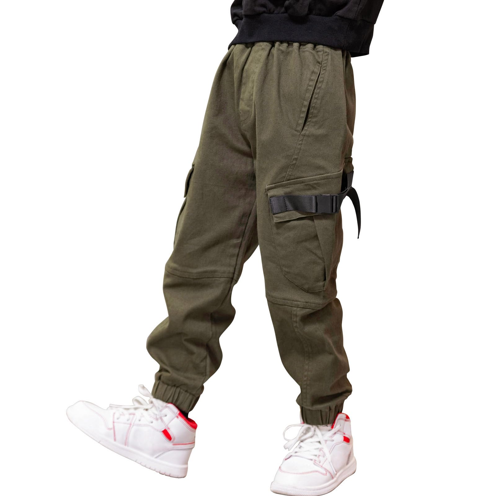 MEILONGER Pantalones Cargo de algodón para niños Estilo Casual Cintura elástica para Senderismo Uniforme Escolar Pantalones Deportivos Joggers