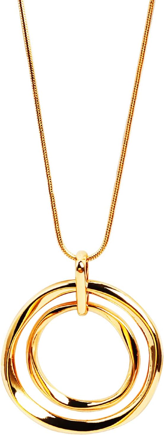 Circle Necklace, Long Sweater Chain Double Circle Pendant,Classic Elegant and Simple Silver Necklace