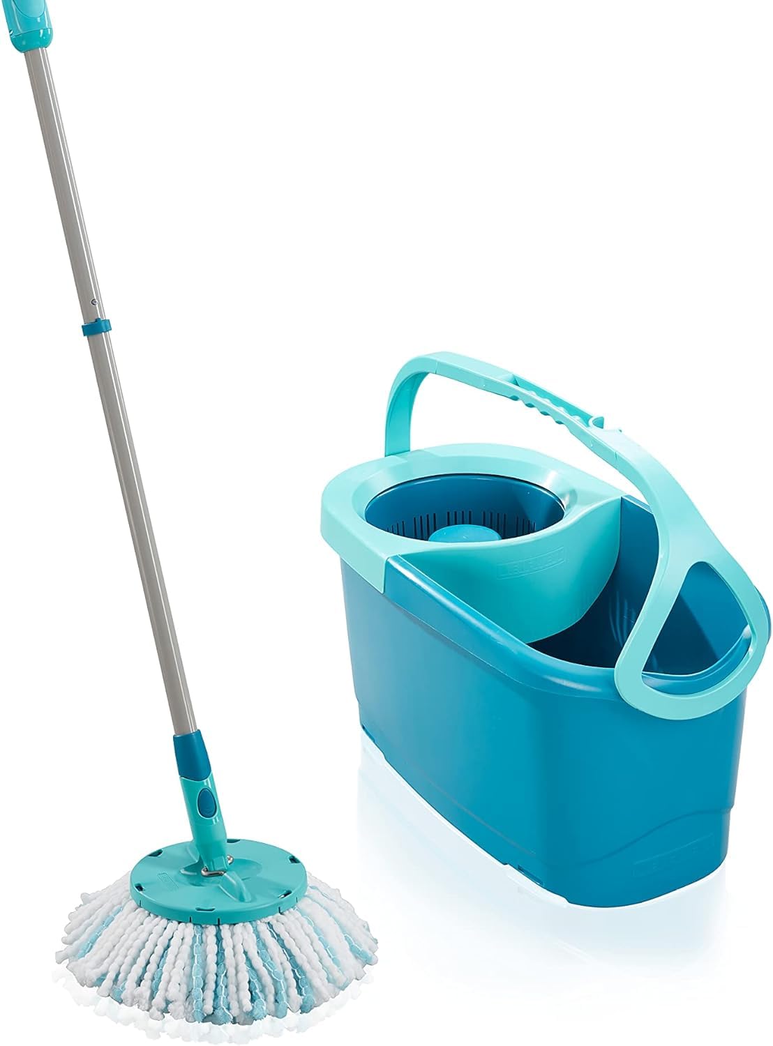 Leifheit Set de fregona Rotatoria Clean Twist Disc Mop Ergo 2.0, fregona giratoria con Cabezal Micro Duo, Set de Limpieza en húmedo & Carrito De Ruedas para Modelo Clean Twist, Plastico, Azul