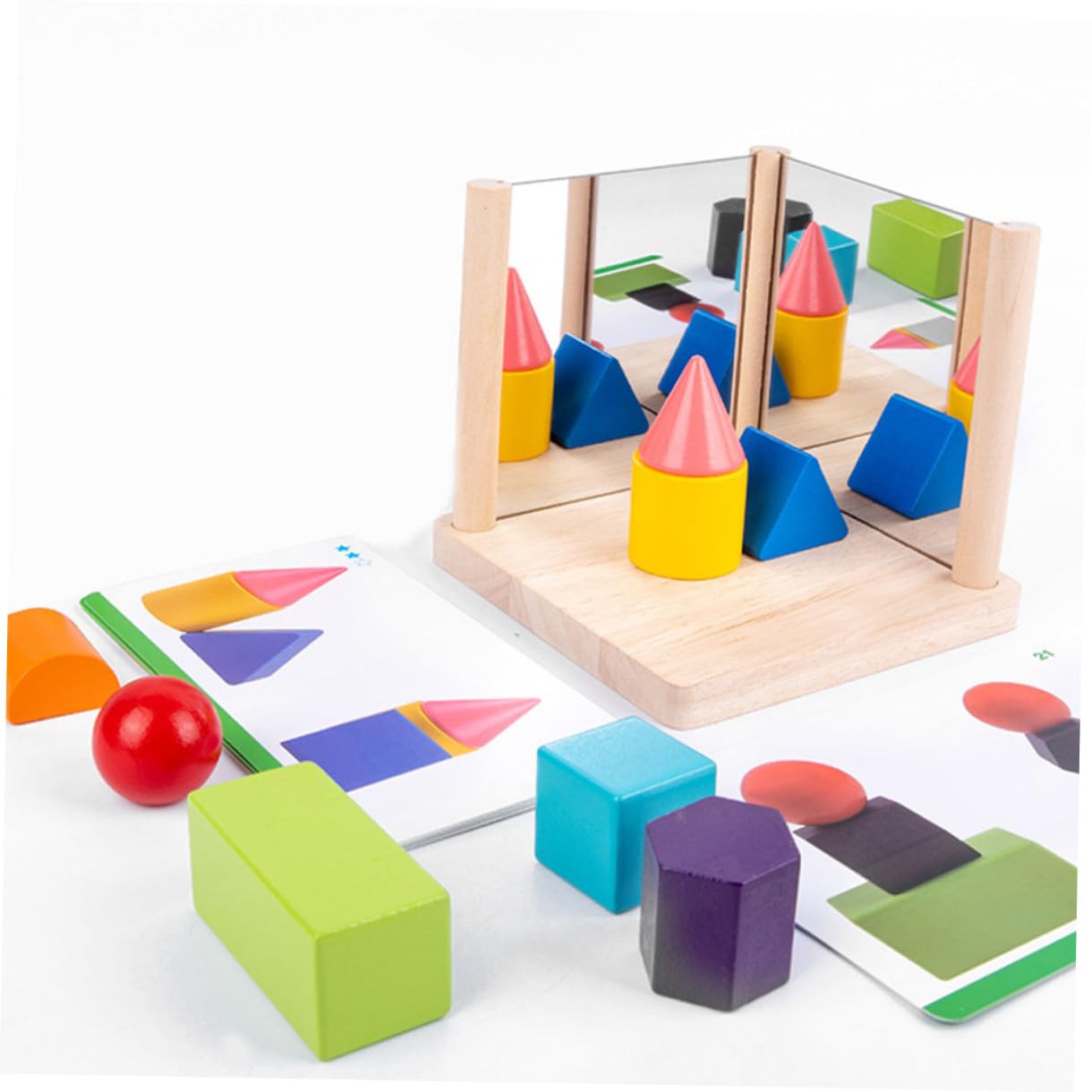 Bloques de Juguete para Niños, 1 Juego de Espejo, Madera y Vidrio | Estructura Espacial, Entrenamiento de Pensamiento Lógico, Obsequio de Cumpleaños y Festival