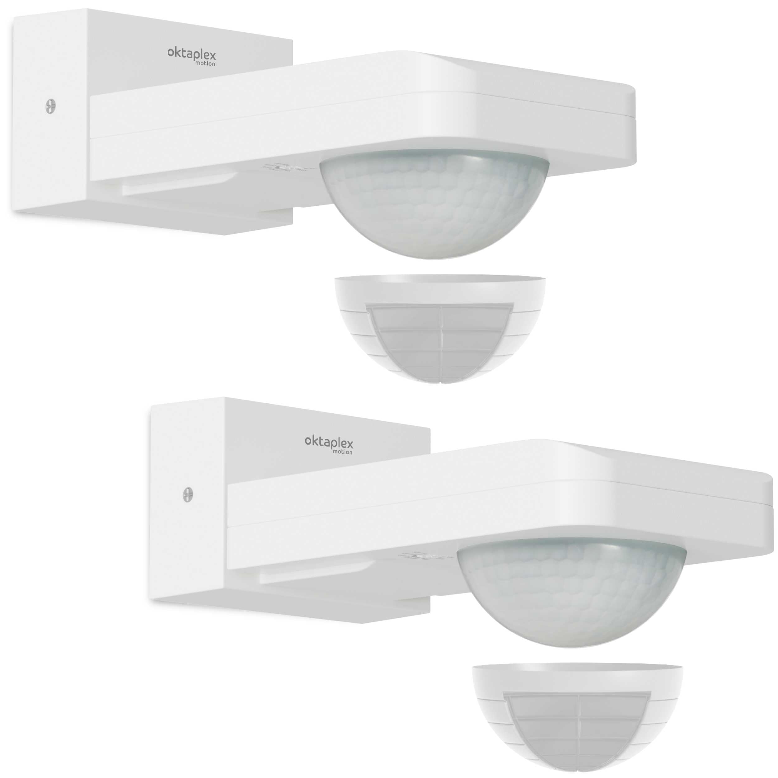Oktaplex 2er Set Tea Bewegungsmelder Aussen weiß | 360 Grad 9m IP65 schwenkbar Aufputz Motion Sensor 230V für Decke und Wand