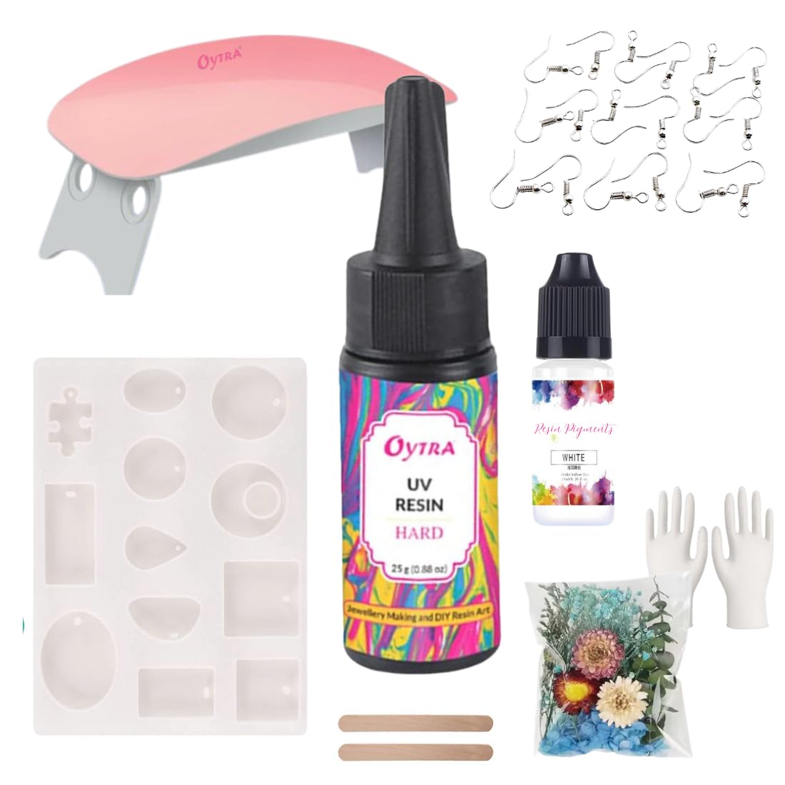 Oytra UV Resin Art Kit Jewellery Making with Lamp LED DIY Craft Materials Clear Coat High Gloss Transparent Liquid for Earring Pendant Jewelry Casting Set for Beginners Artists Professionaists