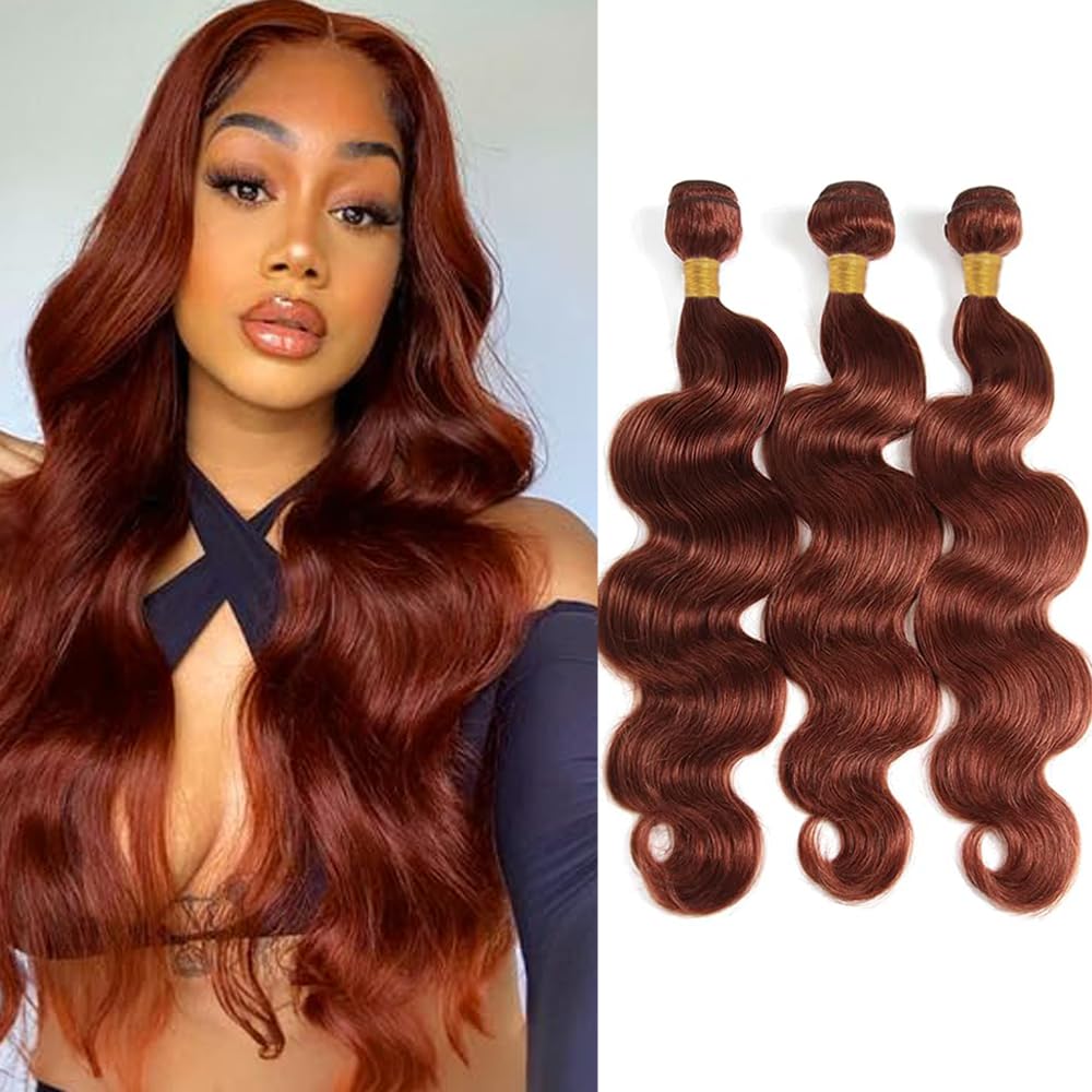 Human Hair Bundles Natural Color 3 Bundles 33# Body Wave Bundles 300g Human Hair Unprocessed Brazilian Virgin Quick Weave Human Hair Extensions(#33 Body Wave, 16 18 20)
