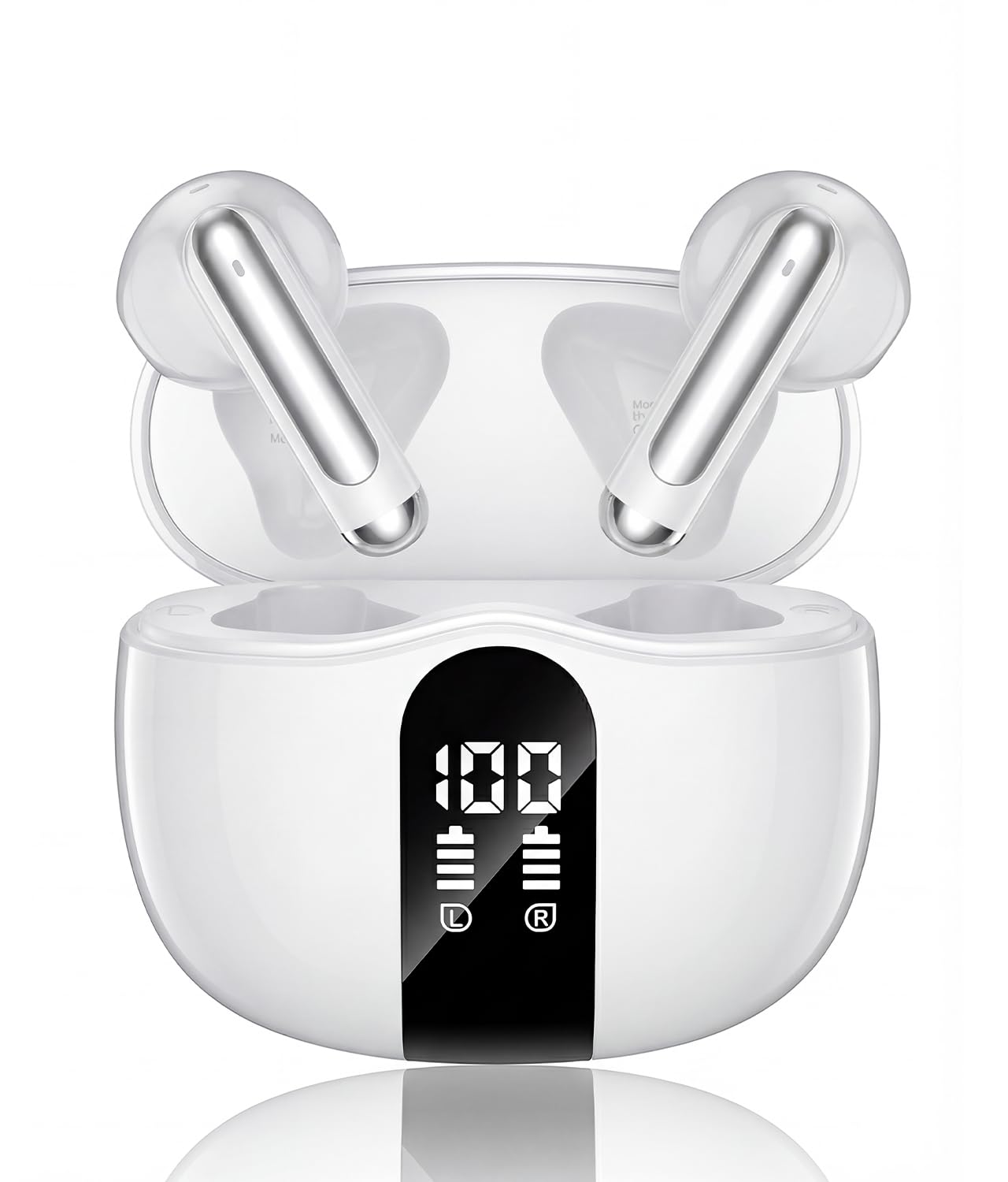 Wireless Earbuds, Bluetooth 5.4 Bass Stereo Headphones with 4 ENC Mic, 50H Playback Ear Buds with Charging Case LED Display,Sport Earphones IPX7 Waterproof for Phone, Android, Pad, White