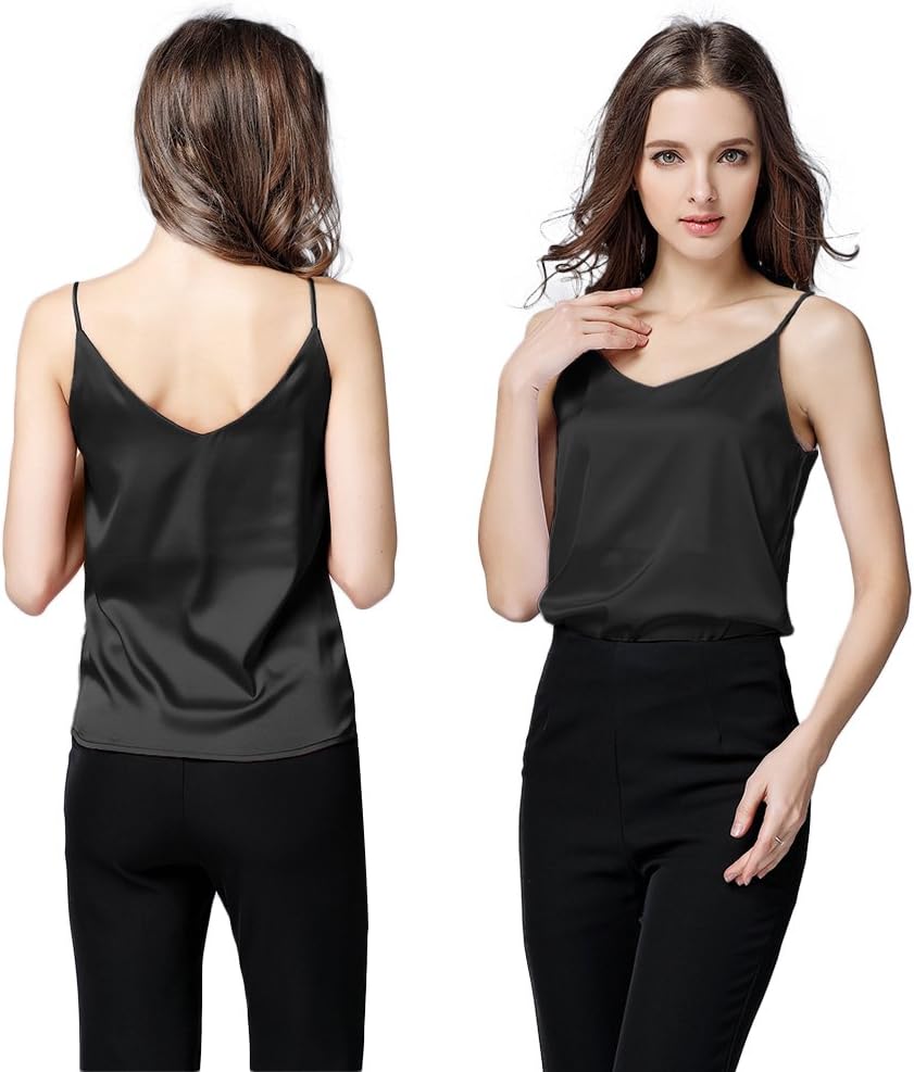 Miqieer Basic 3 Pack Women's Silk Tank Top Ladies V-Neck Camisole Silky Loose Sleeveless Blouse Tank Shirt with Soft Satin - Image 5