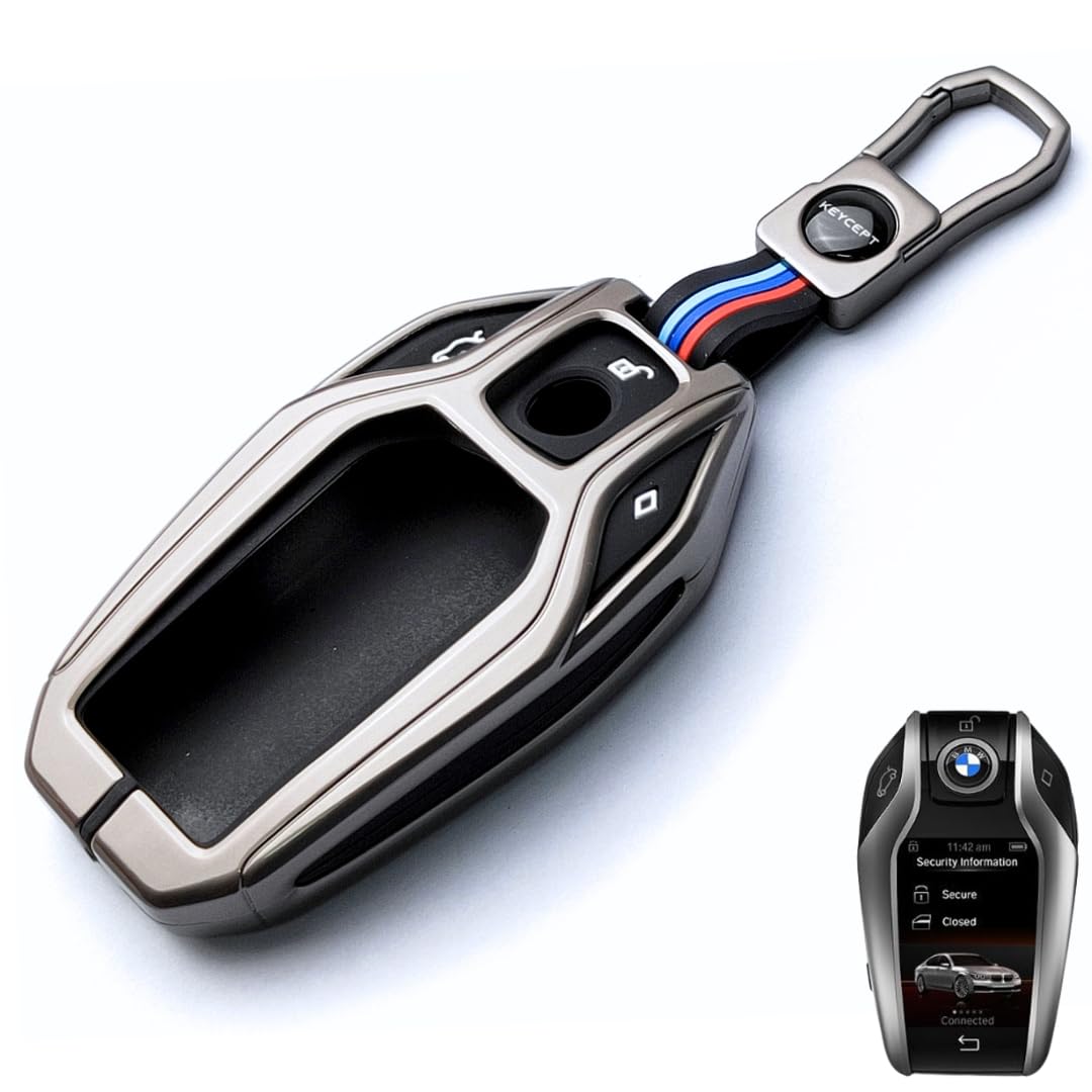 Keycept™ Metal Alloy Key Cover Compatible for BMW X Series Screen Touch Smart Key with Keychain (Short Keychain).