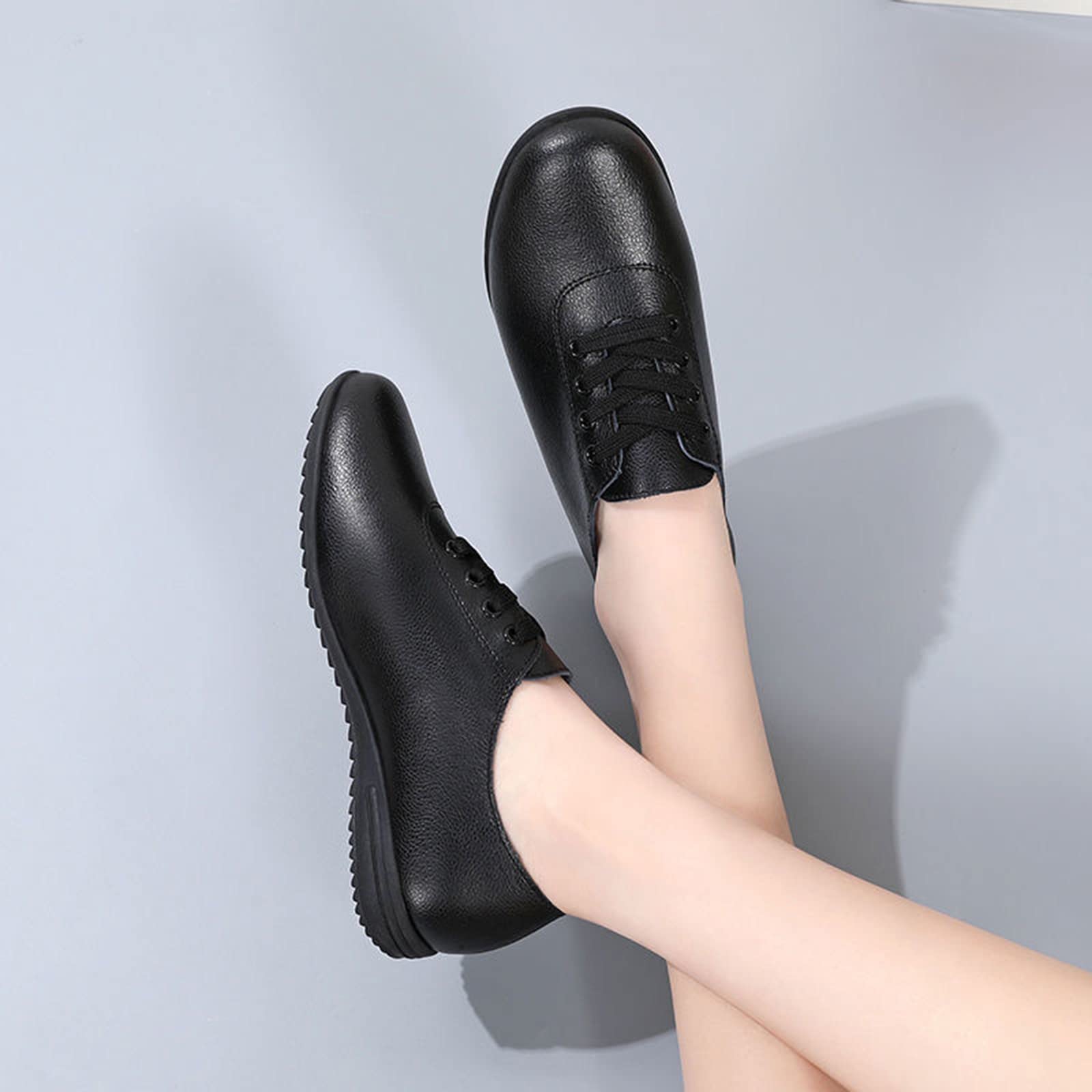Oxfords De Las Mujeres con Cordones De Cuero Zapatos De Caminata Fondo Ligero De La Oficina De Trabajo De La Oficina De Los Mocasines