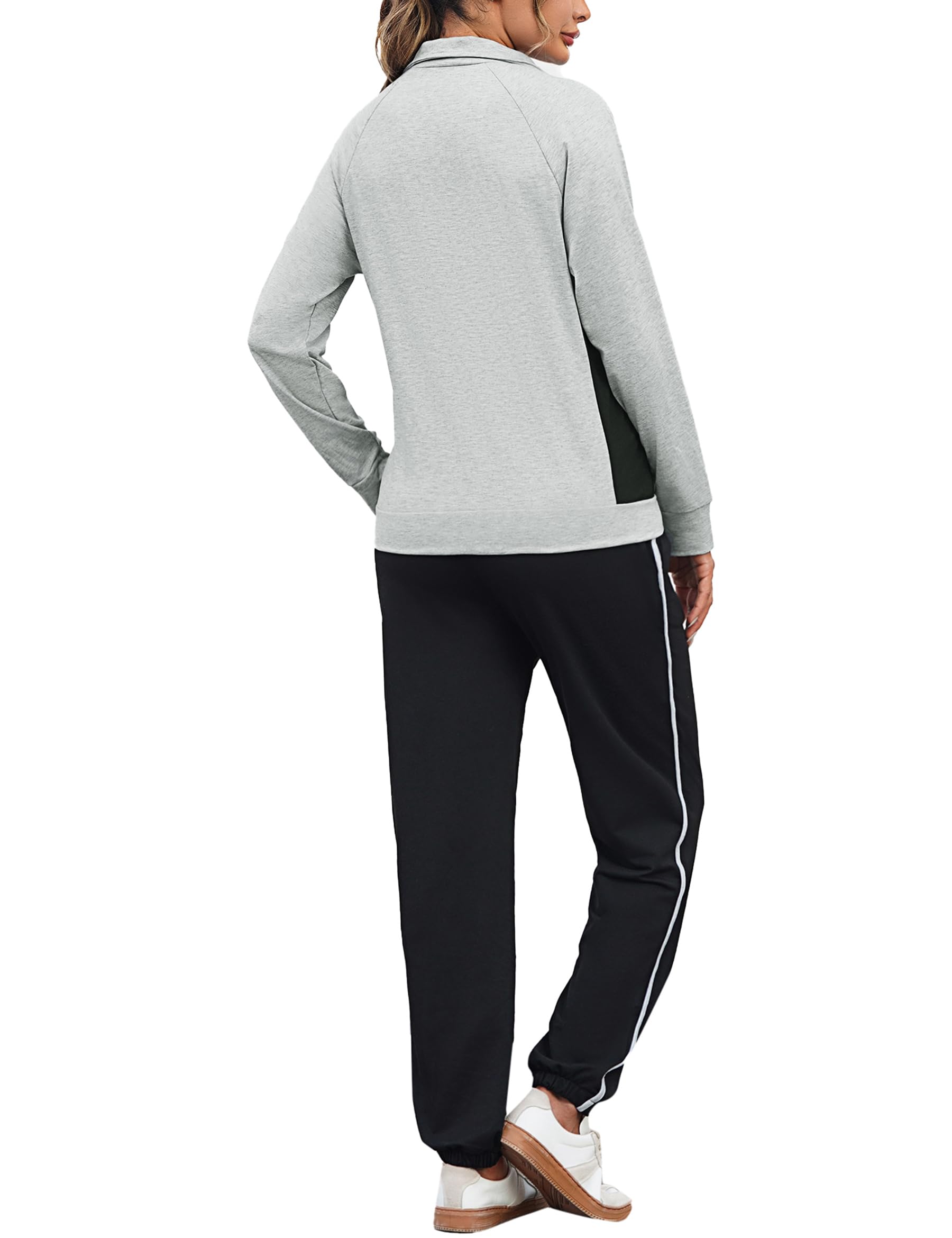 Uniexcosm Damski Strój do Joggingu, Zestaw Treningowy, Długi Rękaw, Zamek Błyskawiczny, Kontrastujące Kolory, Luźny Fit, Rozmiary S-3XL