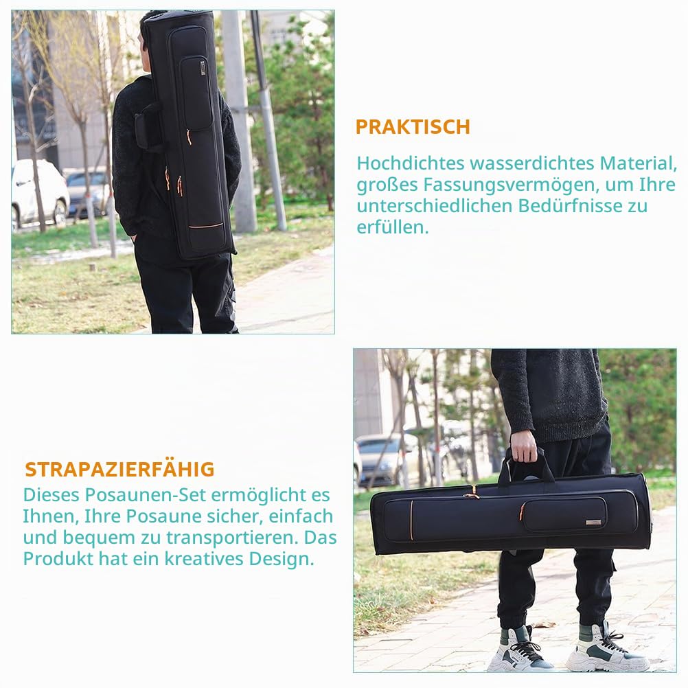 Vaguelly wasserdichte Oxford Stoff Posaunentasche Mit Großer Kapazität Schulter- Und Handtragbar Robuster Doppel-Schulter Rucksack Für Tenor Und Bass Posaune 36.22X10.24X10.24 Zoll