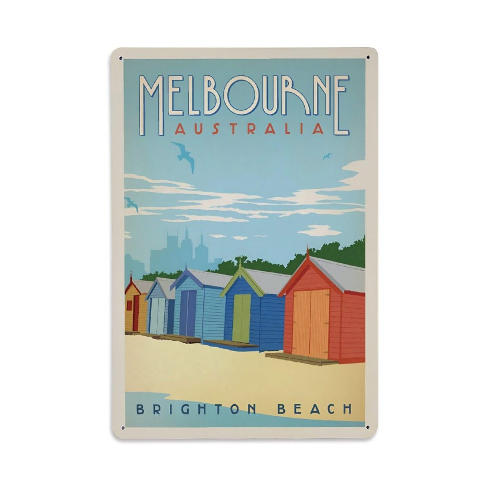 Vintage Travel Poster Melbourne Brighton Beach Metal Tin Sign Wall Decor for Cafe, Club, Garden Metal Poster 8x12Inch