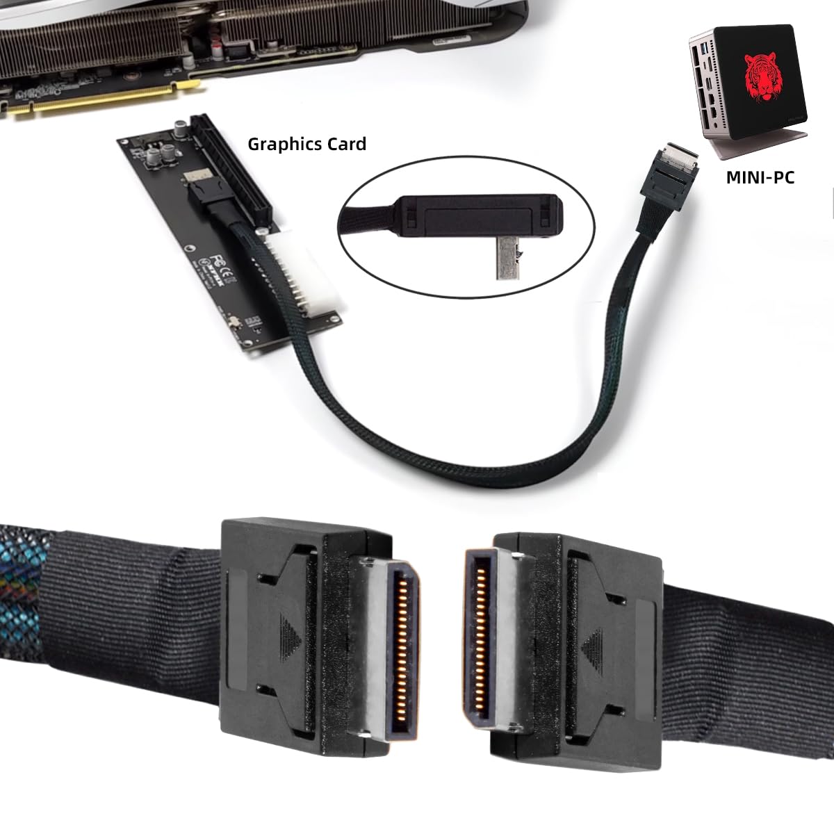 xiwai Conector de tipo recto OcuLink PCI-Express SFF-8611 4i macho a PCIe SFF-8611 macho Cable activo de datos para eGPU SSD externa, 50 cm