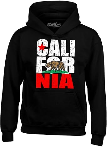 shop4ever California State Flag Bear Hoodie Sweatshirt | California Pride Sweatshirt, West Coast Bear Flag, Unisex Hoodie Gift, Sizes Small To 5XL