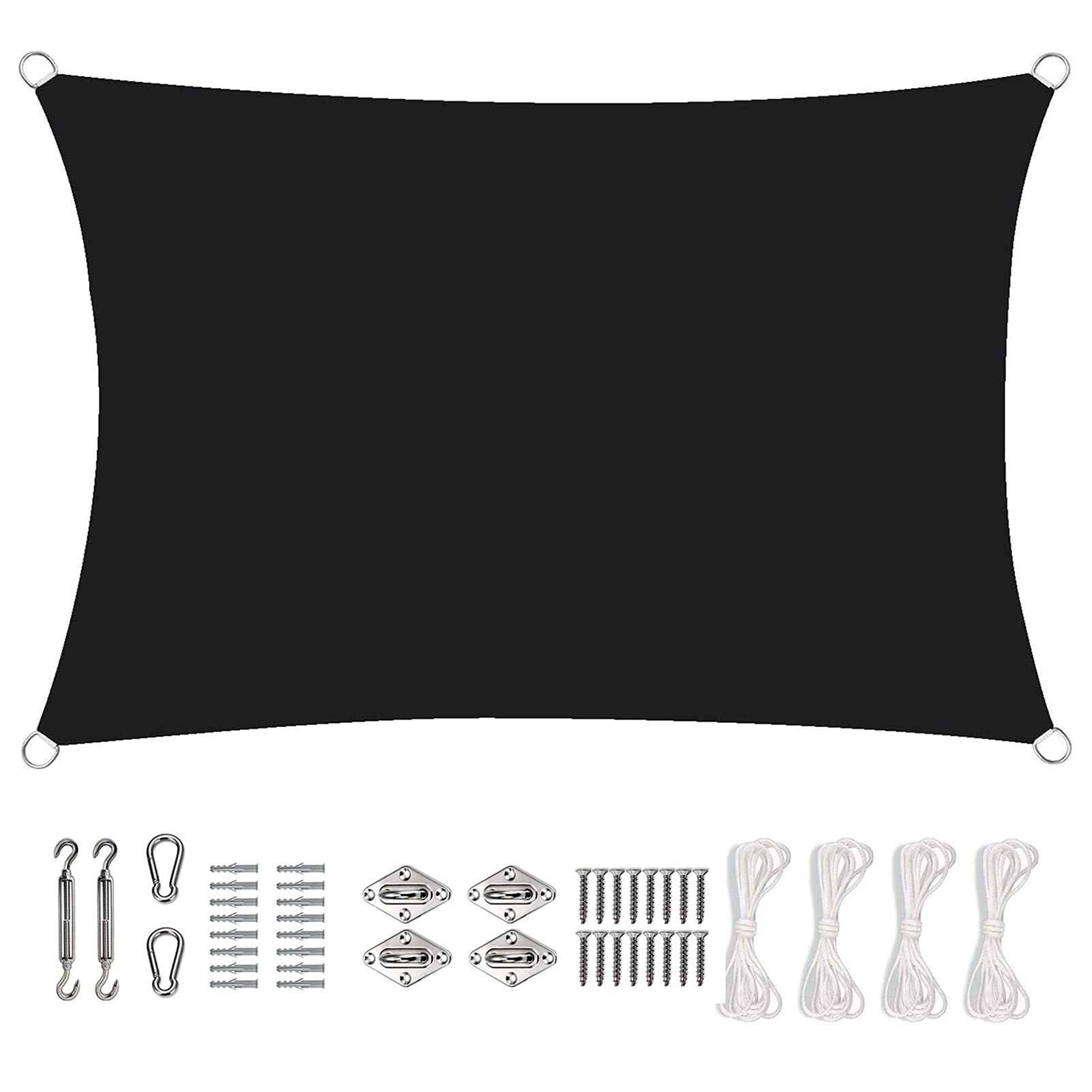 Vela parasole rettangolare 4x6m Tendalino parasole impermeabile anti-UV Baldacchino Impermeabile per patio Cortile Giardino Strutture e attività all'aperto, Nero