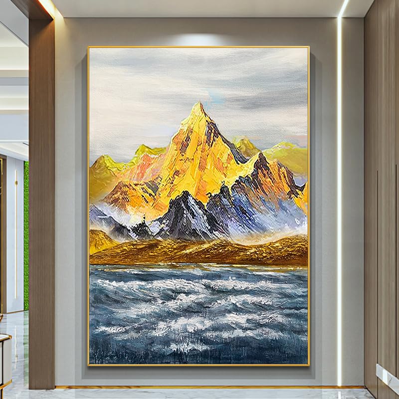 Tableau abstrait moderne décoration murale salon et bureau toile montagne dorée