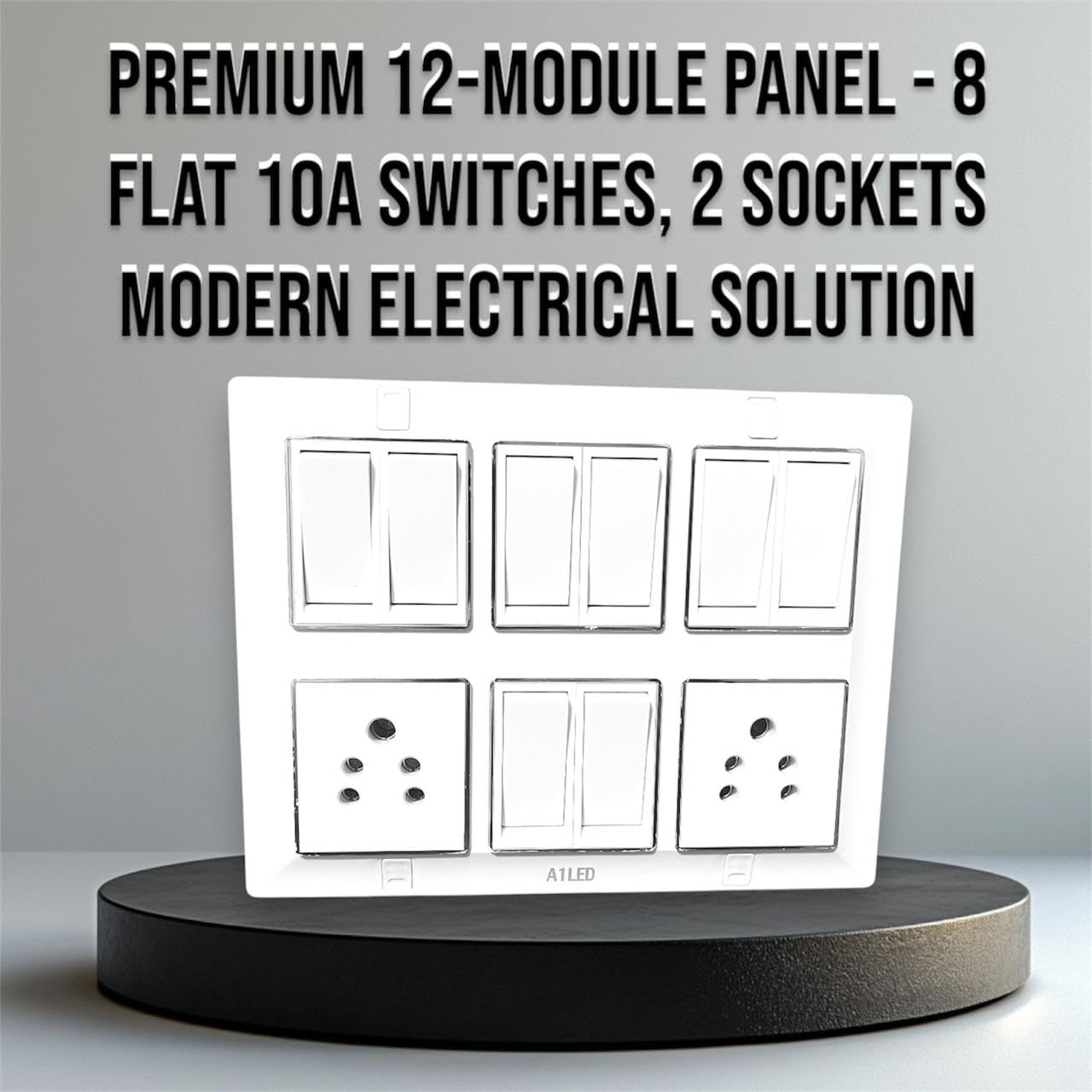 A1 LED 12-Module Silver Line Board with 8 Flat 10A Toggle 12 Way Switches and 2 10A Sockets - Modern Electrical Panel 3