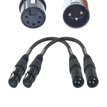 WJSTN 3 Pin XLR Male to 5 Pin XLR Female DMX Adapter Cable for Microphone DMX DMX512 Stage Lighting Turnaround, 8 inch 2 Pack
