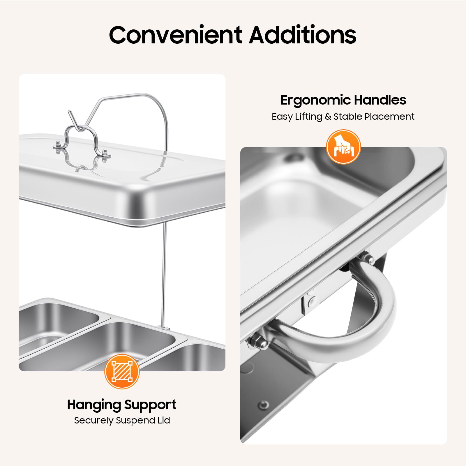 Serbatoio a 3 griglie in acciaio inox, 9 l, scalda buffet, per pasti, chafing dish, in acciaio inox, con coperchio per buffet, feste di famiglia, banchetti