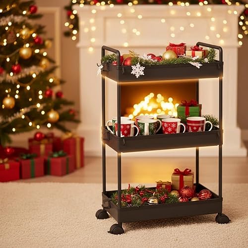 Miniatura 7 de Ronlap Carrito de Almacenamiento Rodante Delgado de 3 Niveles con Ruedas, Carrito Utilitario de Plástico Organizador para Aperitivos, Manualidades,
