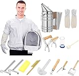Kacsoo Beekeeping Supplies, 12 Pcs Beekeeping Tools Kit, Deluxe Beekeeper Starter Kit, Bee Keeper Suit Jacket with Veil and Hat, Beehive Kit, Bee Smoker Kit, Hive Tooll