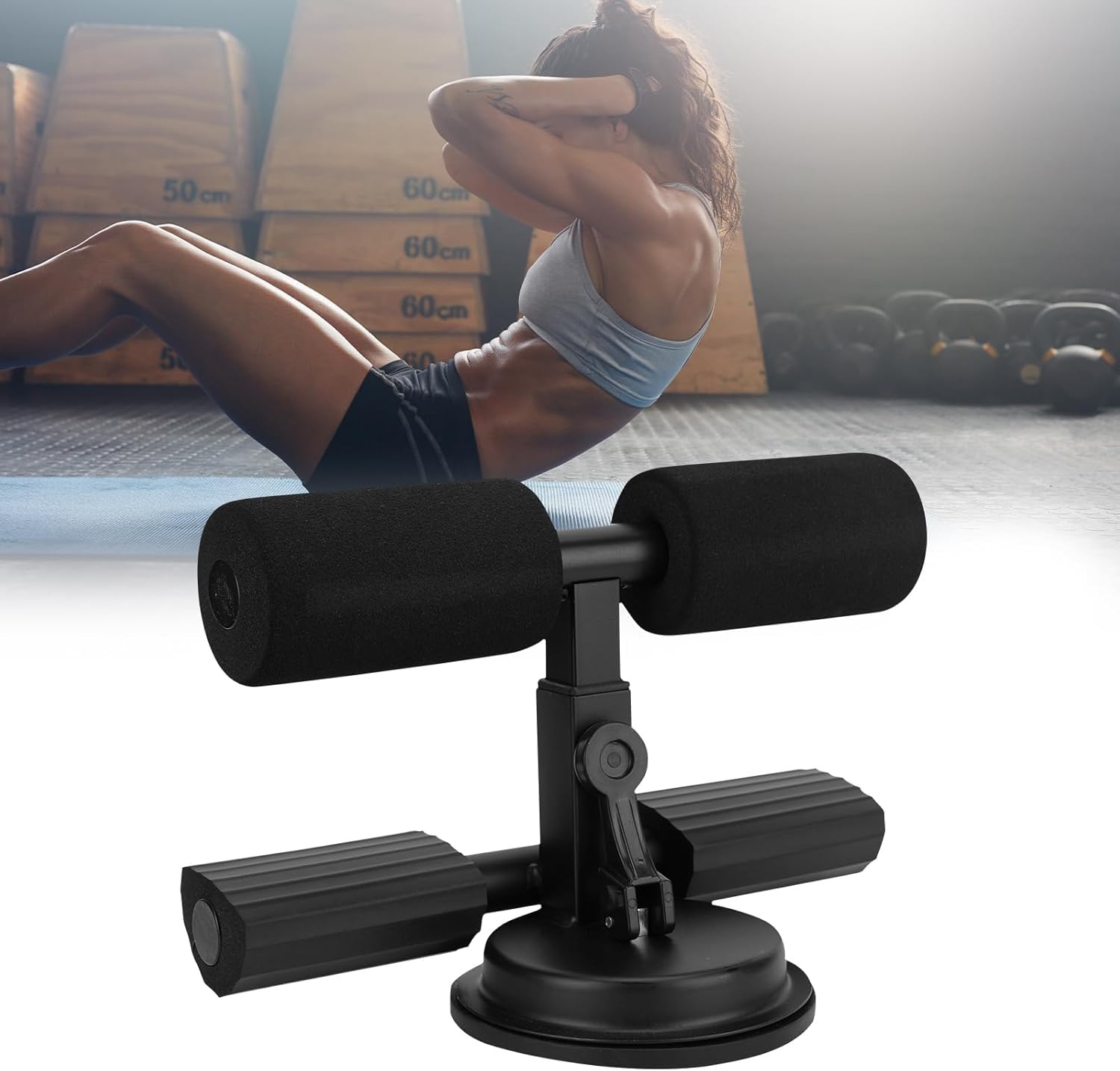 VPGS Sit up Exercise Equipment for Home Workouts,Sit Up Bar for Floor with Foot Holder,Abs Workout Equipment,Sit Up Assistant Device,Ab Crunch Machine,Sit up Foot Anchor with Rubber Suction Cup,Black-image-16