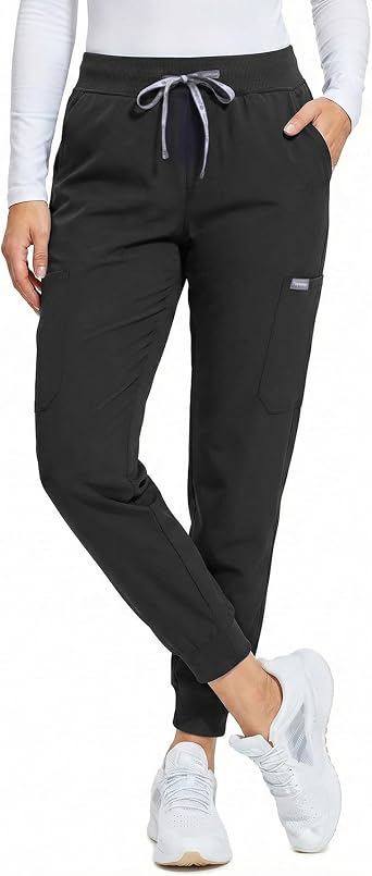 TINYLEMON Scrub Pants for Women - Slim Fit Soft Four Way Stretch Anti-Wrinkle Yoga Waistband Women Joggers 8 Pockets