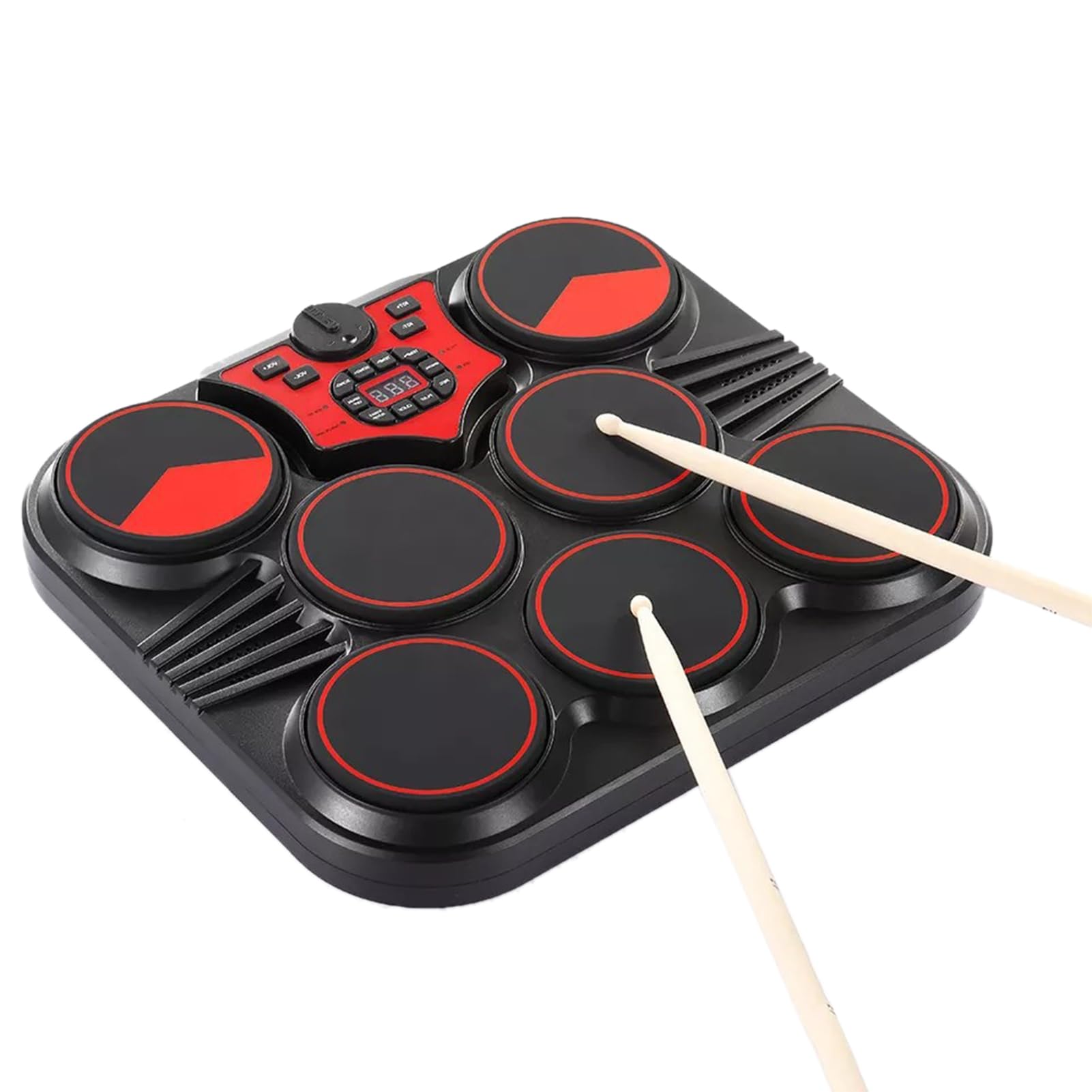 Brrnoo Batería, Batería Electrónica de Mesa USB 7 Pads Portátil con Altavoces Incorporados Electrónica Eléctrica con 2 Baquetas Pedales para Principiantes