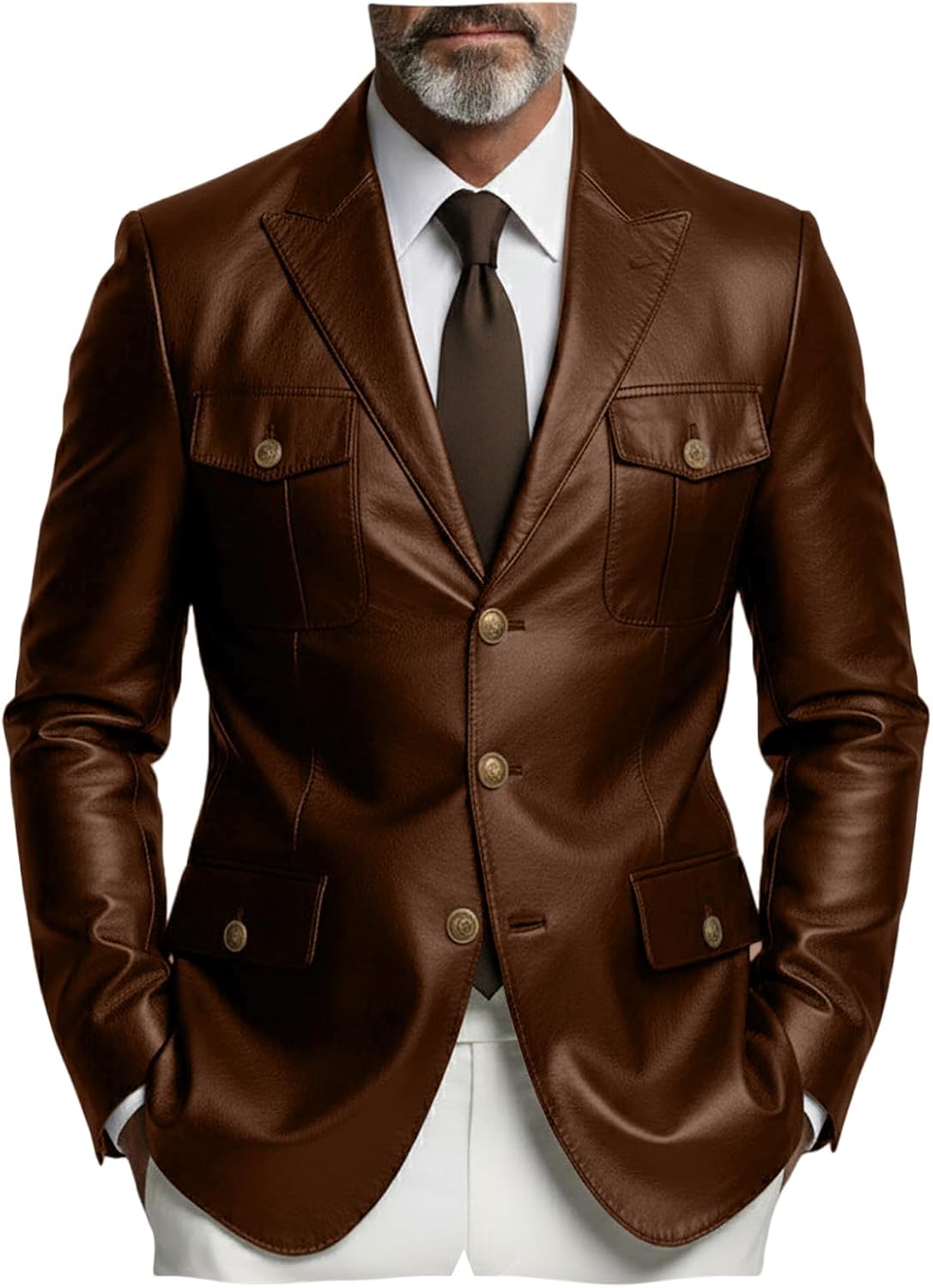 VENNYNG Men's PU Leather Jacket Gold Buttons Classic Biker Style Motorcycle Coat Spring 2026 Collection
