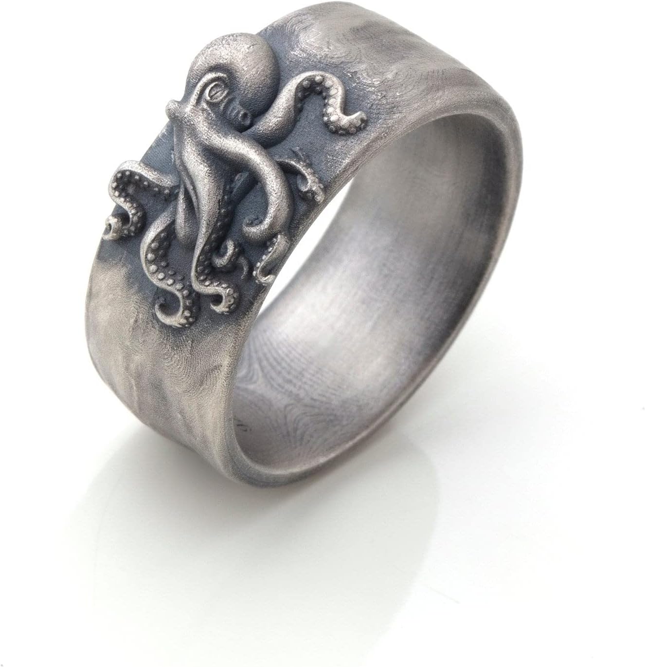 Silver Octopus Band Ring, Ocean Inspired Ring, Engagement Ring, Mens Womens Wedding Band, Kraken Jewelry, 925K Sterling 0.035 lbs, 0,43 Inch, Biker Jewelry Gift